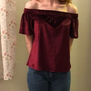 Off-the-shoulder Red Velvet Top